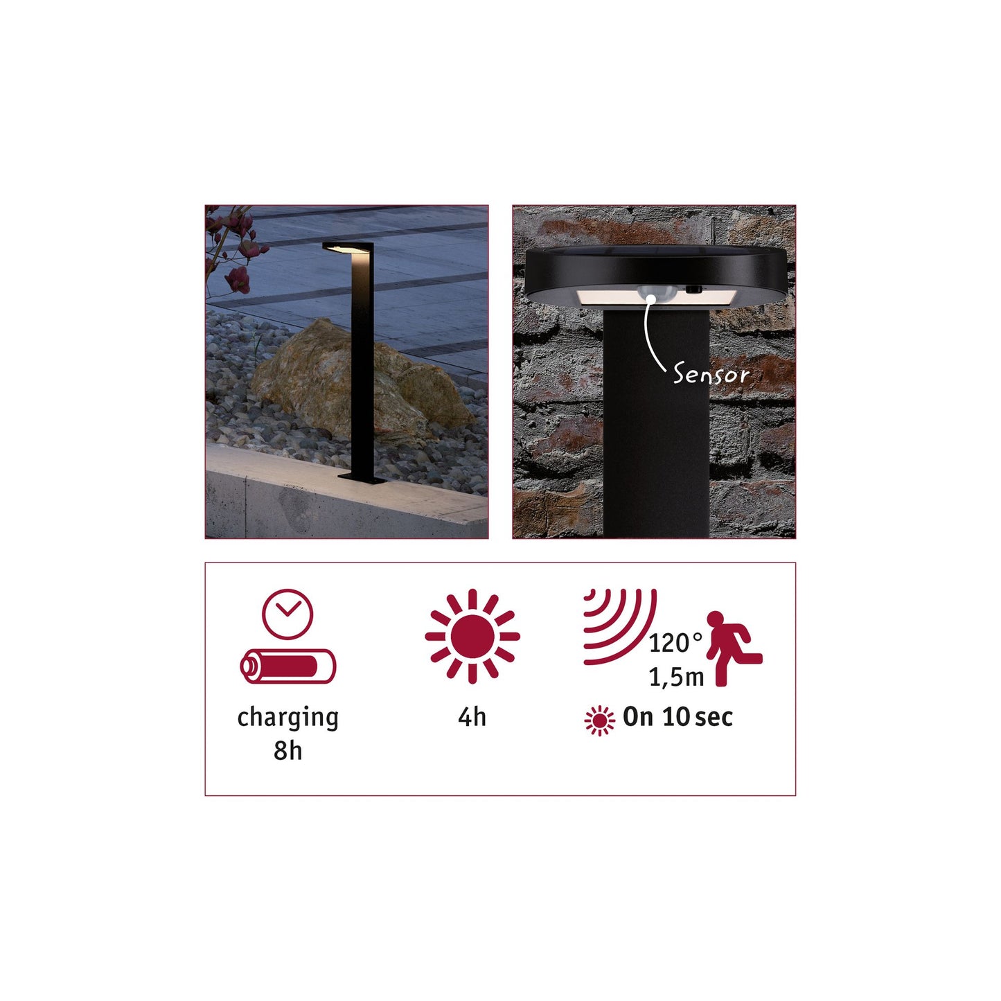 Paulmann Outdoor Solar Pollerleuchte Ryse Anthrazit mit Bewegungsmelder 3000K 100lm