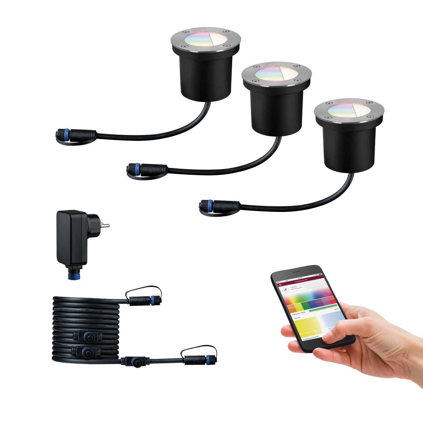 Paulmann Smart Home Zigbee Plug & Shine Basisset Bodeneinbauleuchte IP65 RGBW 24V