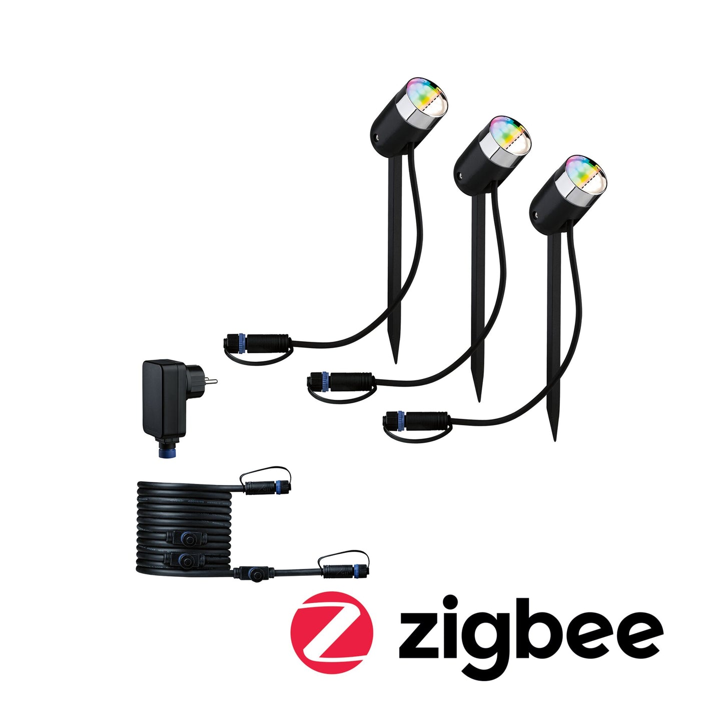 Paulmann Smart Home Zigbee Plug & Shine Basisset Spot Pike RGBW 3x4W 24V 40° IP44 Anthrazit