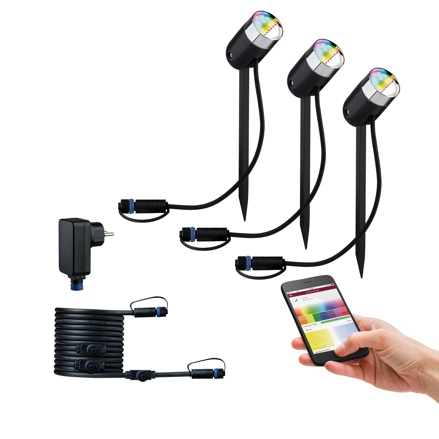 Paulmann Smart Home Zigbee Plug & Shine Basisset Spot Pike RGBW 3x4W 24V 40° IP44 Anthrazit