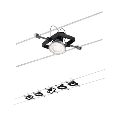 Paulmann Seilsystem Set Mac II Schwarz matt mit 5 Spots ohne Leuchtmittel, max. 10W GU5,3