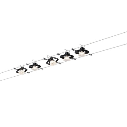 Paulmann Seilsystem Set Mac II Schwarz matt mit 5 Spots ohne Leuchtmittel, max. 10W GU5,3