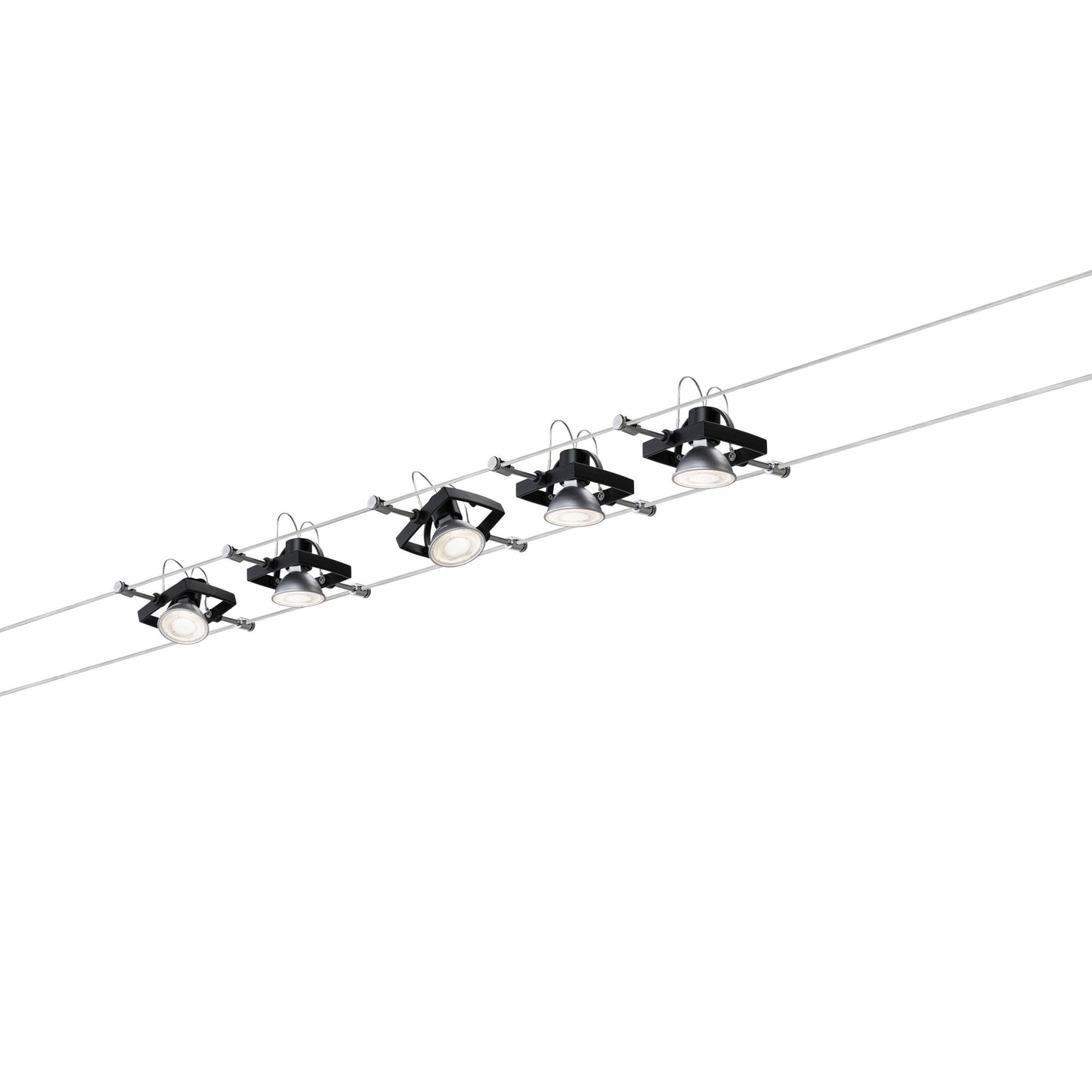 Paulmann Seilsystem Set Mac II Schwarz matt mit 5 Spots ohne Leuchtmittel, max. 10W GU5,3
