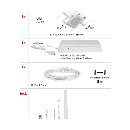 Paulmann Seilsystem Set MacLED Weiß,Chrom 5x4,5W  3.000 DC 60VA 5 Spots