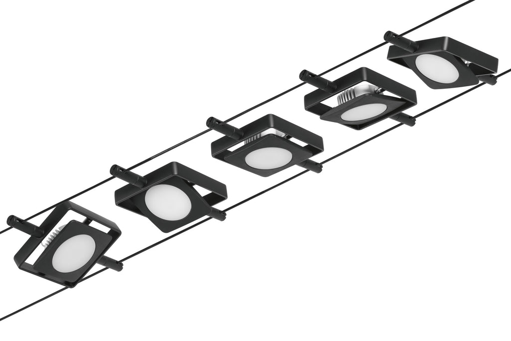 Paulmann Seilsystem MacLED Schwarz matt#Chrom 5x4,5W  3.000K DC 60VA 5 Spots