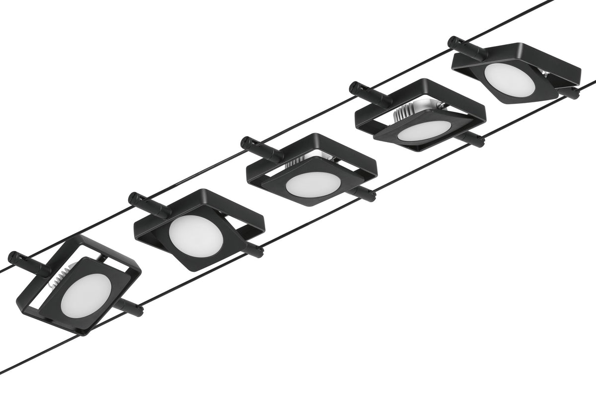 Paulmann Seilsystem MacLED Schwarz matt#Chrom 5x4,5W  3.000K DC 60VA 5 Spots