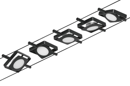 Paulmann Seilsystem MacLED Schwarz matt#Chrom 5x4,5W  3.000K DC 60VA 5 Spots