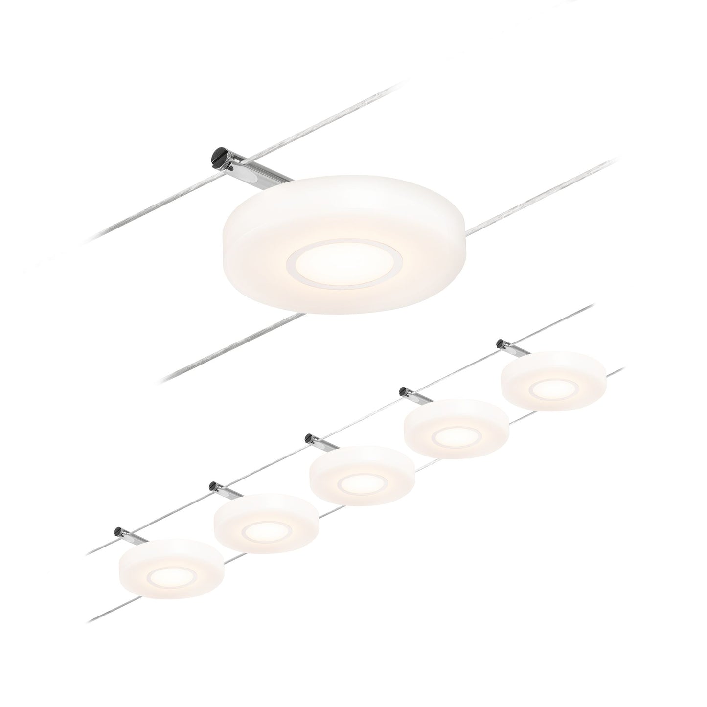 Paulmann Seilsystem Set DiscLED Chrom matt#Chrom 5x4,5W  3.000K DC 60VA 5 Spots