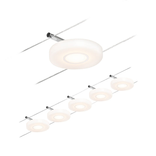 Paulmann Seilsystem Set DiscLED Chrom matt#Chrom 5x4,5W  3.000K DC 60VA 5 Spots