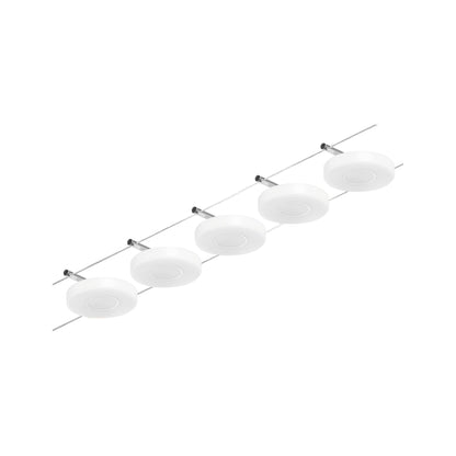 Paulmann Seilsystem Set DiscLED Chrom matt#Chrom 5x4,5W  3.000K DC 60VA 5 Spots