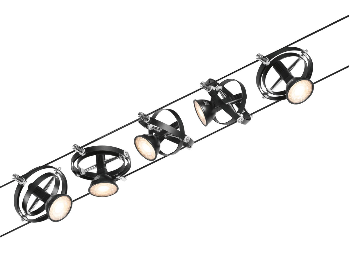 Paulmann Seilsystem Cardan Chrom matt 5 Spots ohne Leuchtmittel max. 10W GU5,3 DC 60VA