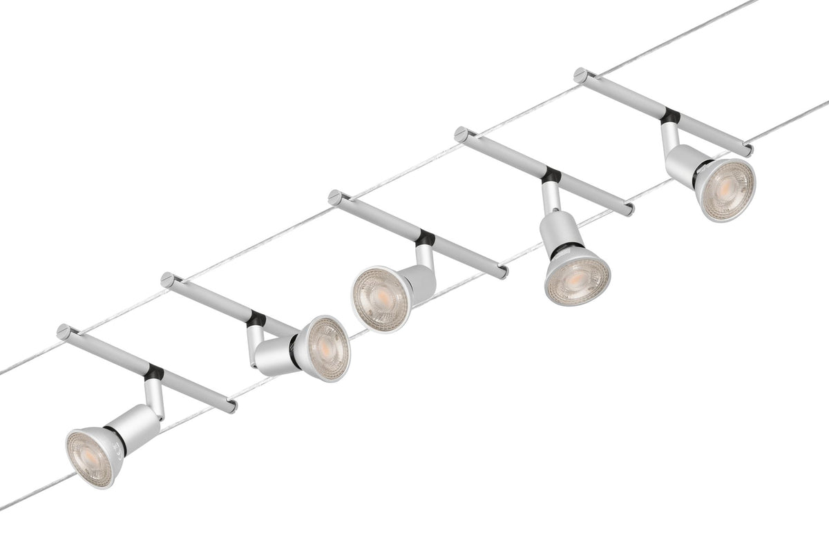 Paulmann Seilsystem Salt Chrom matt 5 Spots ohne Leuchtmittel max. 10W GU5,3 DC 60VA