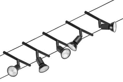 Paulmann Seilsystem Salt Schwarz 5 Spots ohne Leuchtmittel max. 10W GU5,3 DC 60VA