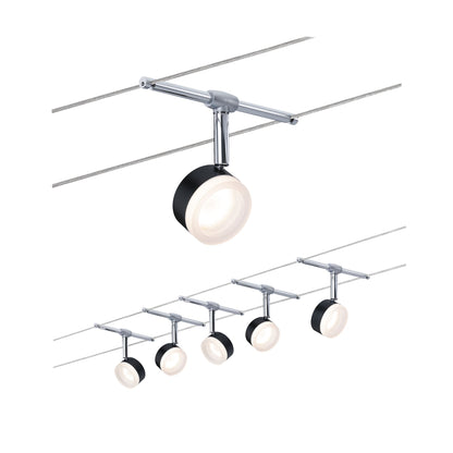 Paulmann Seilsystem ClearLED Schwarz#Chrom 5 Spots inkl. festverbauten Leuchtmittel 4W GU5,3 DC 60VA