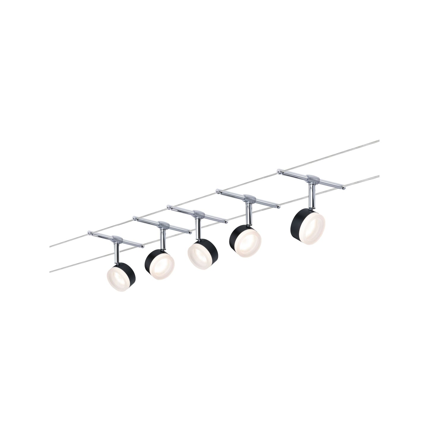 Paulmann Seilsystem ClearLED Schwarz#Chrom 5 Spots inkl. festverbauten Leuchtmittel 4W GU5,3 DC 60VA