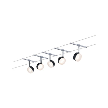 Paulmann Seilsystem ClearLED Schwarz#Chrom 5 Spots inkl. festverbauten Leuchtmittel 4W GU5,3 DC 60VA