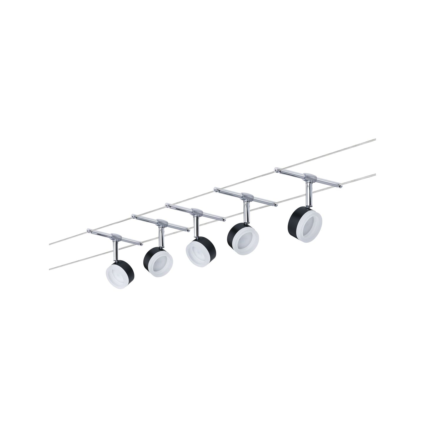 Paulmann Seilsystem ClearLED Schwarz#Chrom 5 Spots inkl. festverbauten Leuchtmittel 4W GU5,3 DC 60VA