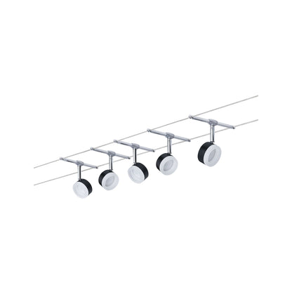 Paulmann Seilsystem ClearLED Schwarz#Chrom 5 Spots inkl. festverbauten Leuchtmittel 4W GU5,3 DC 60VA
