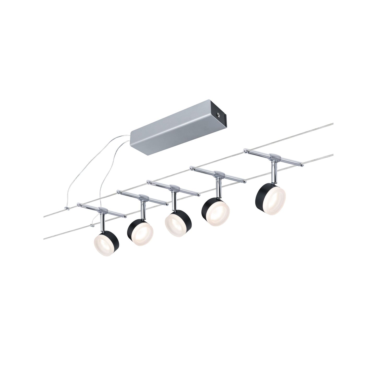 Paulmann Seilsystem ClearLED Schwarz#Chrom 5 Spots inkl. festverbauten Leuchtmittel 4W GU5,3 DC 60VA