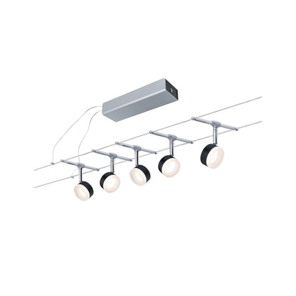 Paulmann Seilsystem ClearLED Schwarz#Chrom 5 Spots inkl. festverbauten Leuchtmittel 4W GU5,3 DC 60VA