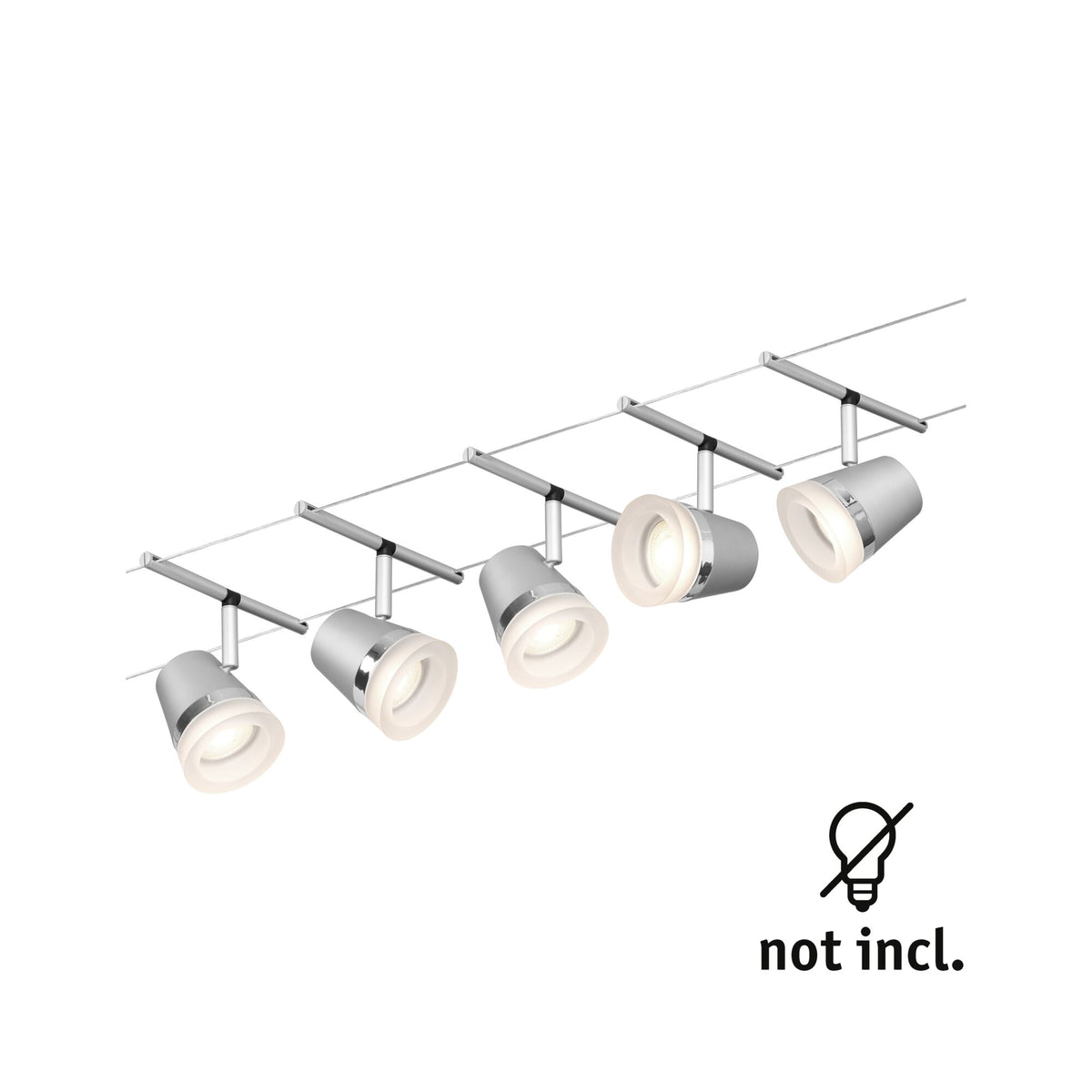 Paulmann Seilsystem Set Cone Chrom matt,Chrom 5 Spots ohne Leuchtmittel max. 5xW GU5,3 DC 60VA