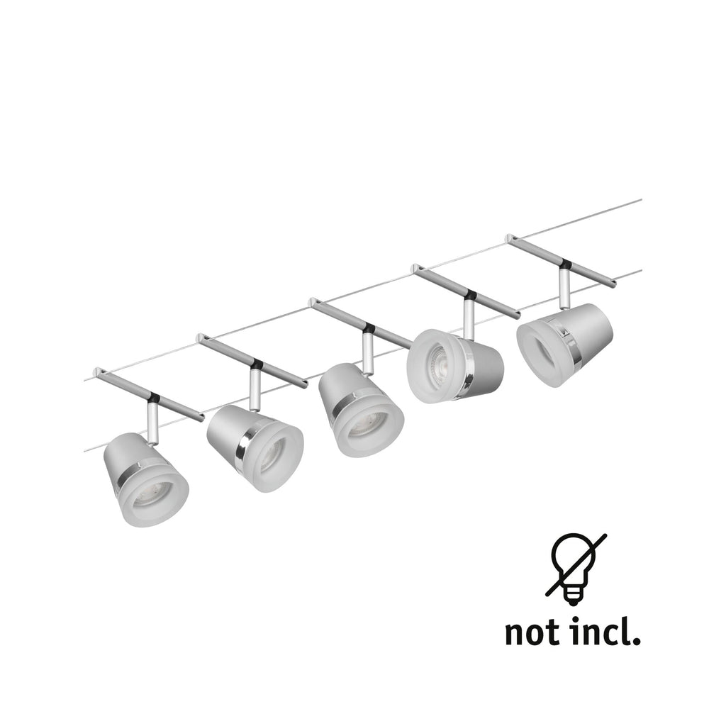 Paulmann Seilsystem Set Cone Chrom matt,Chrom 5 Spots ohne Leuchtmittel max. 5xW GU5,3 DC 60VA