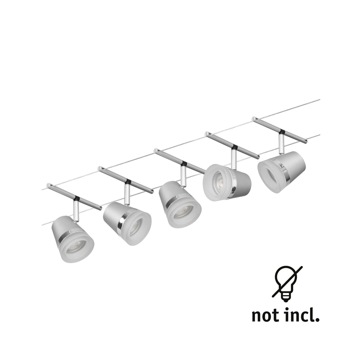 Paulmann Seilsystem Set Cone Chrom matt,Chrom 5 Spots ohne Leuchtmittel max. 5xW GU5,3 DC 60VA