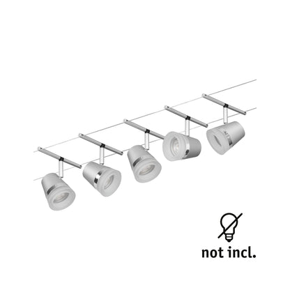Paulmann Seilsystem Set Cone Chrom matt,Chrom 5 Spots ohne Leuchtmittel max. 5xW GU5,3 DC 60VA