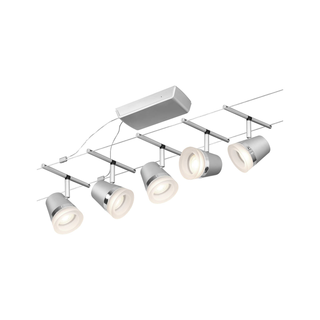 Paulmann Seilsystem Set Cone Chrom matt,Chrom 5 Spots ohne Leuchtmittel max. 5xW GU5,3 DC 60VA