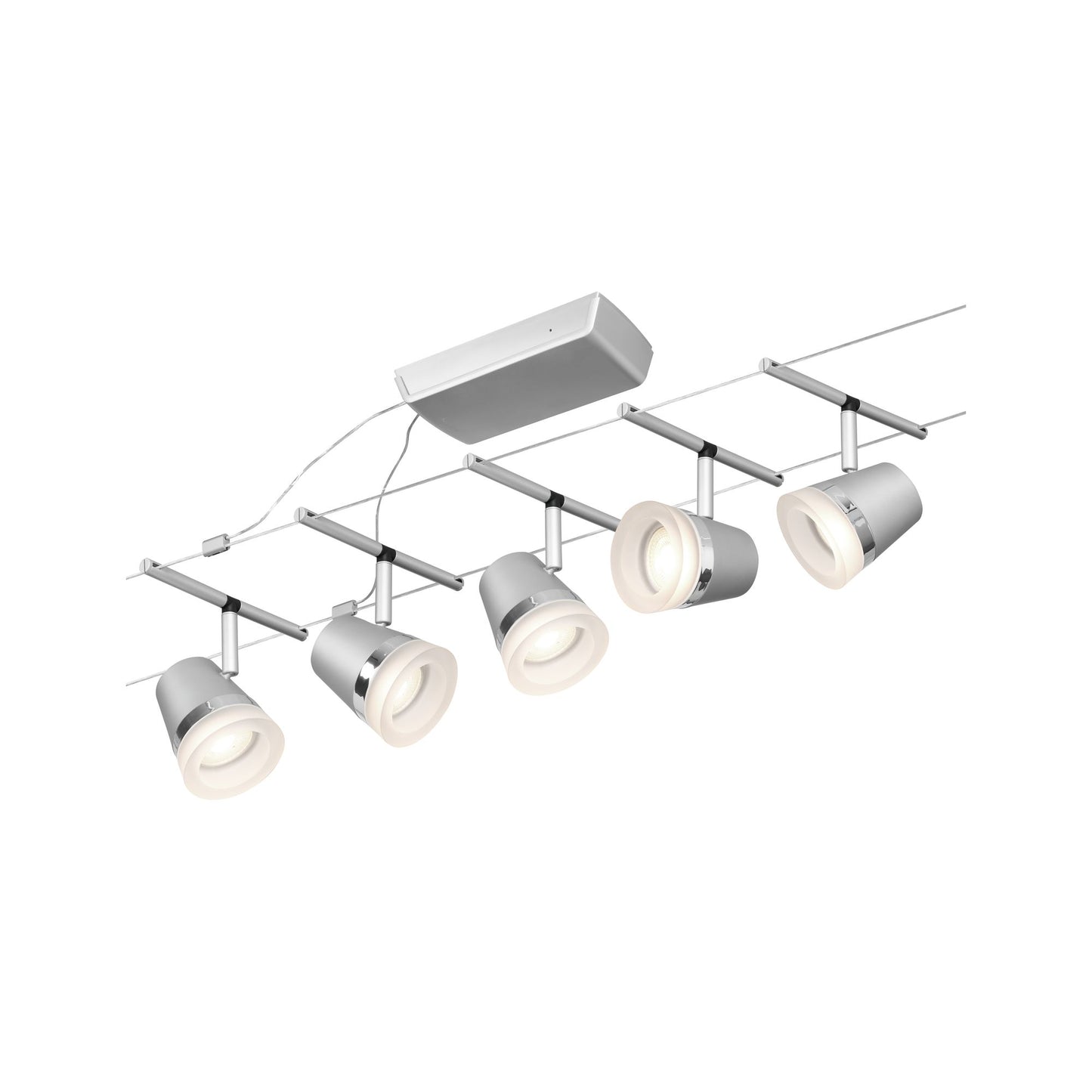Paulmann Seilsystem Set Cone Chrom matt,Chrom 5 Spots ohne Leuchtmittel max. 5xW GU5,3 DC 60VA