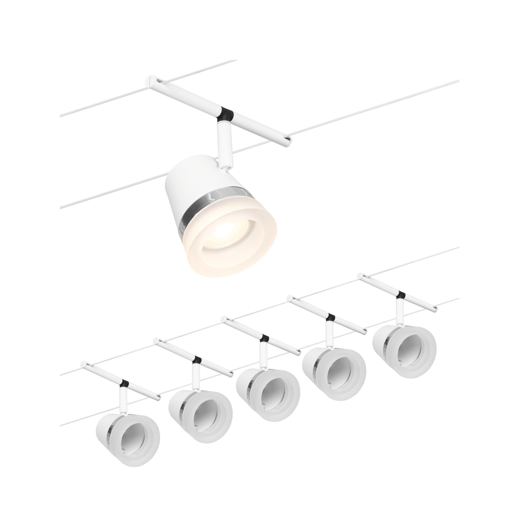 Paulmann Seilsystem Set Cone Weiß matt,Chrom 5 Spots ohne Leuchtmittel max. 5xW GU5,3 DC 60VA