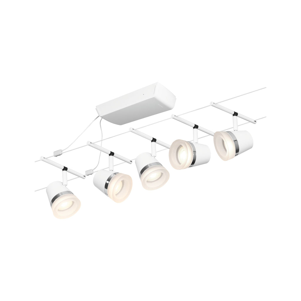 Paulmann Seilsystem Set Cone Weiß matt,Chrom 5 Spots ohne Leuchtmittel max. 5xW GU5,3 DC 60VA