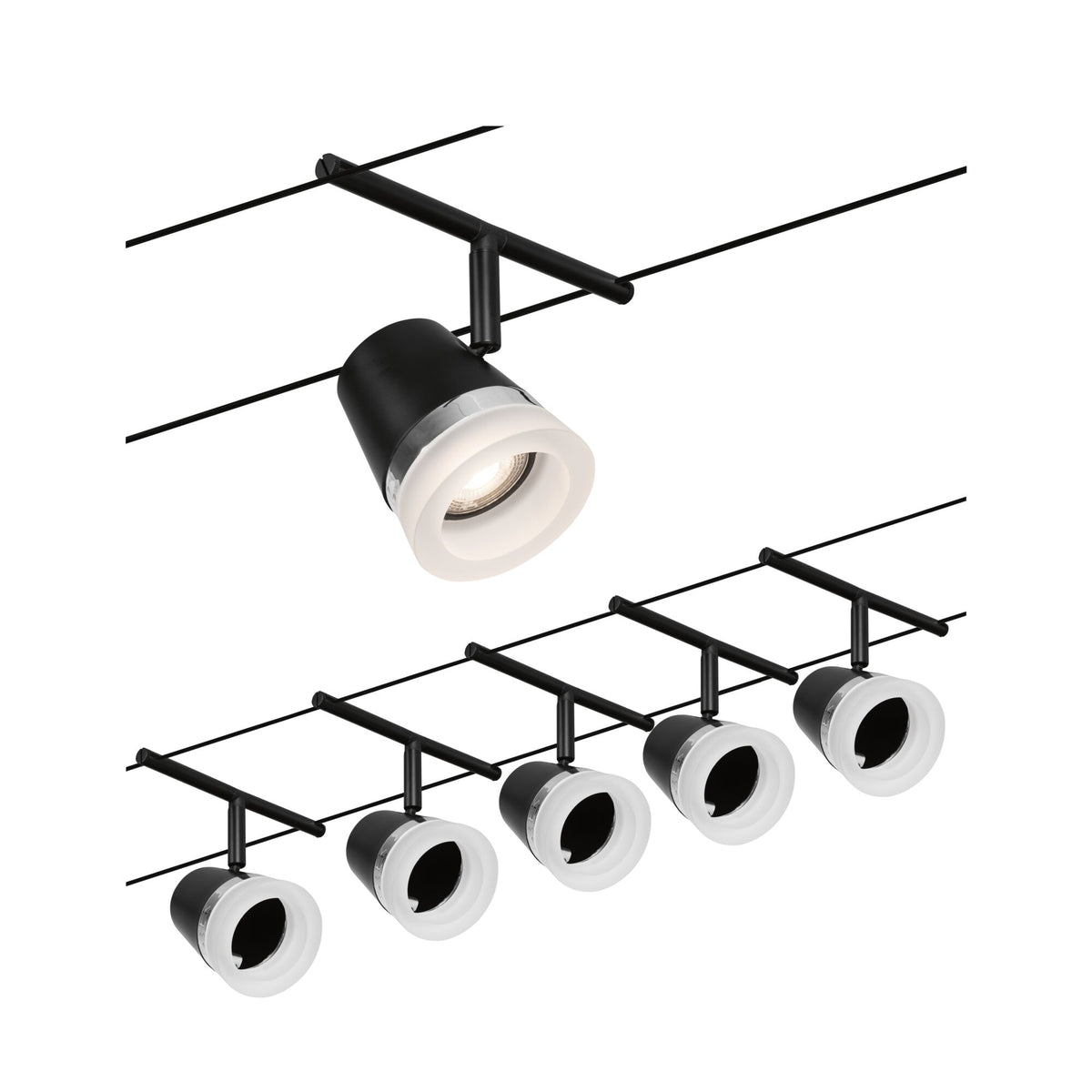 Paulmann Seilsystem Set Cone Schwarz matt,Chrom 5 Spots ohne Leuchtmittel max. 5xW GU5,3 DC 60VA