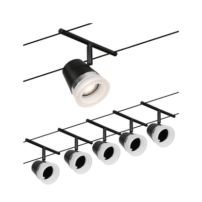 Paulmann Seilsystem Set Cone Schwarz matt,Chrom 5 Spots ohne Leuchtmittel max. 5xW GU5,3 DC 60VA