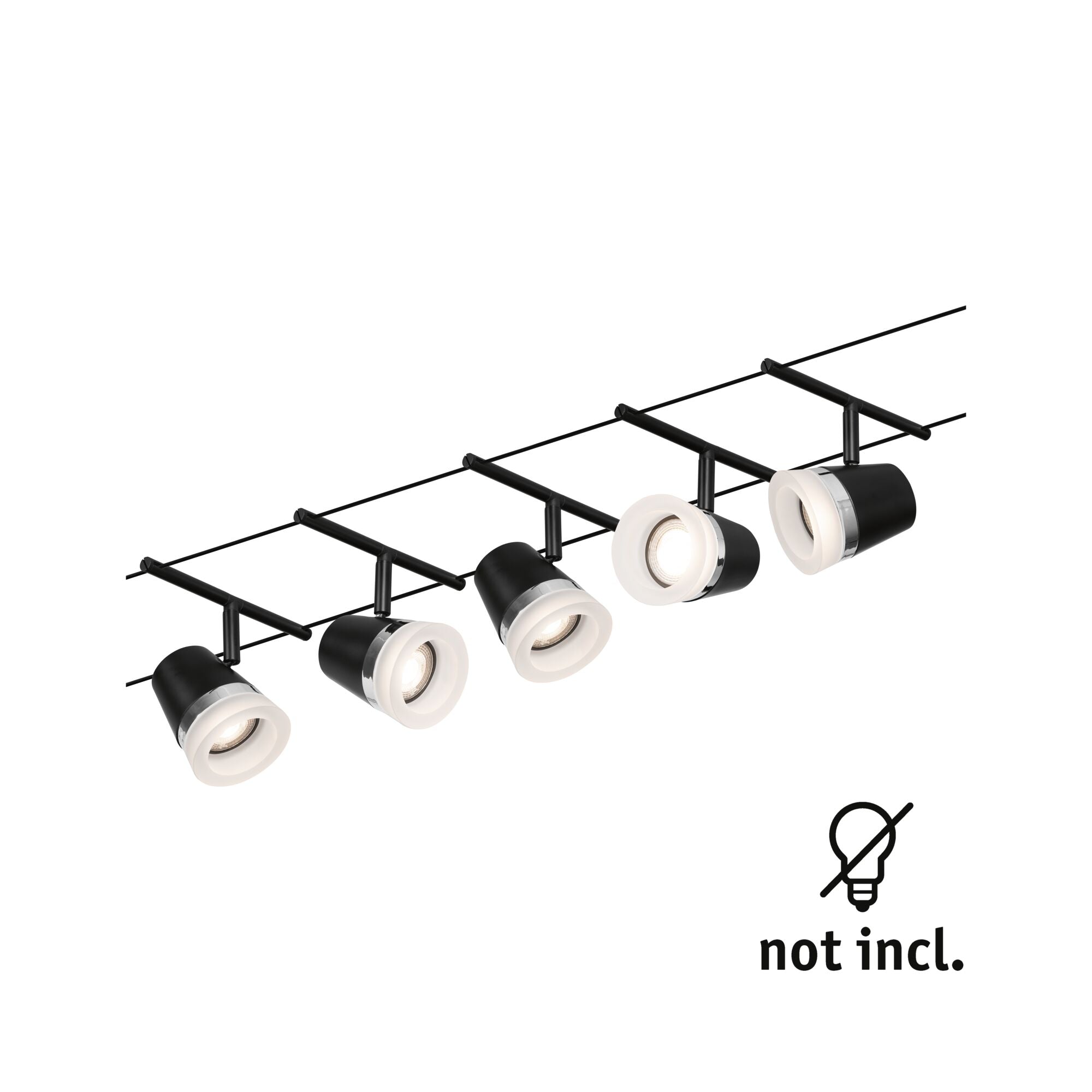 Paulmann Seilsystem Set Cone Schwarz matt,Chrom 5 Spots ohne Leuchtmittel max. 5xW GU5,3 DC 60VA