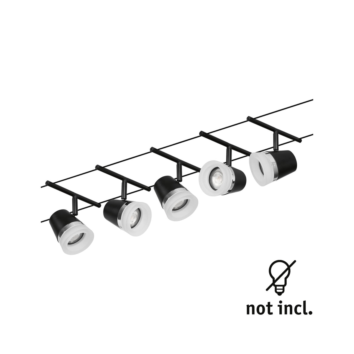 Paulmann Seilsystem Set Cone Schwarz matt,Chrom 5 Spots ohne Leuchtmittel max. 5xW GU5,3 DC 60VA