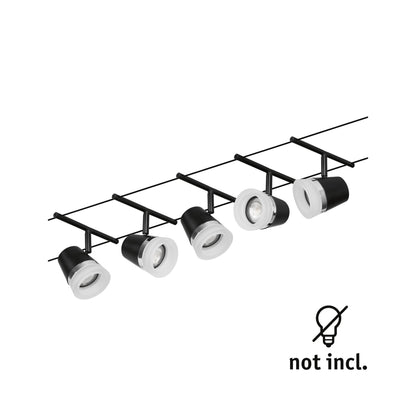 Paulmann Seilsystem Set Cone Schwarz matt,Chrom 5 Spots ohne Leuchtmittel max. 5xW GU5,3 DC 60VA