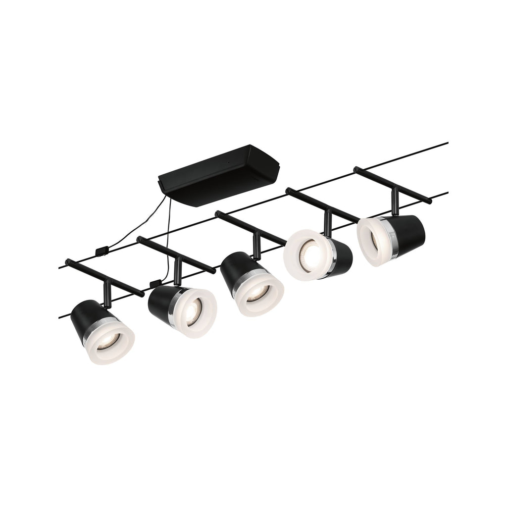 Paulmann Seilsystem Set Cone Schwarz matt,Chrom 5 Spots ohne Leuchtmittel max. 5xW GU5,3 DC 60VA