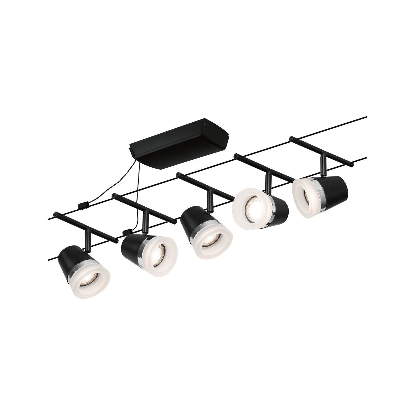 Paulmann Seilsystem Set Cone Schwarz matt,Chrom 5 Spots ohne Leuchtmittel max. 5xW GU5,3 DC 60VA