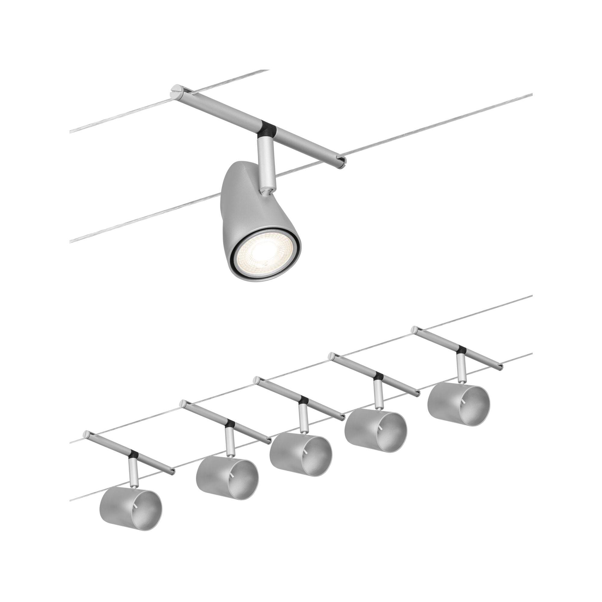 Paulmann Seilsystem Set Cup Chrom matt,Chrom 5 Spots ohne Leuchtmittel max. 5xW GU5,3 DC 60VA