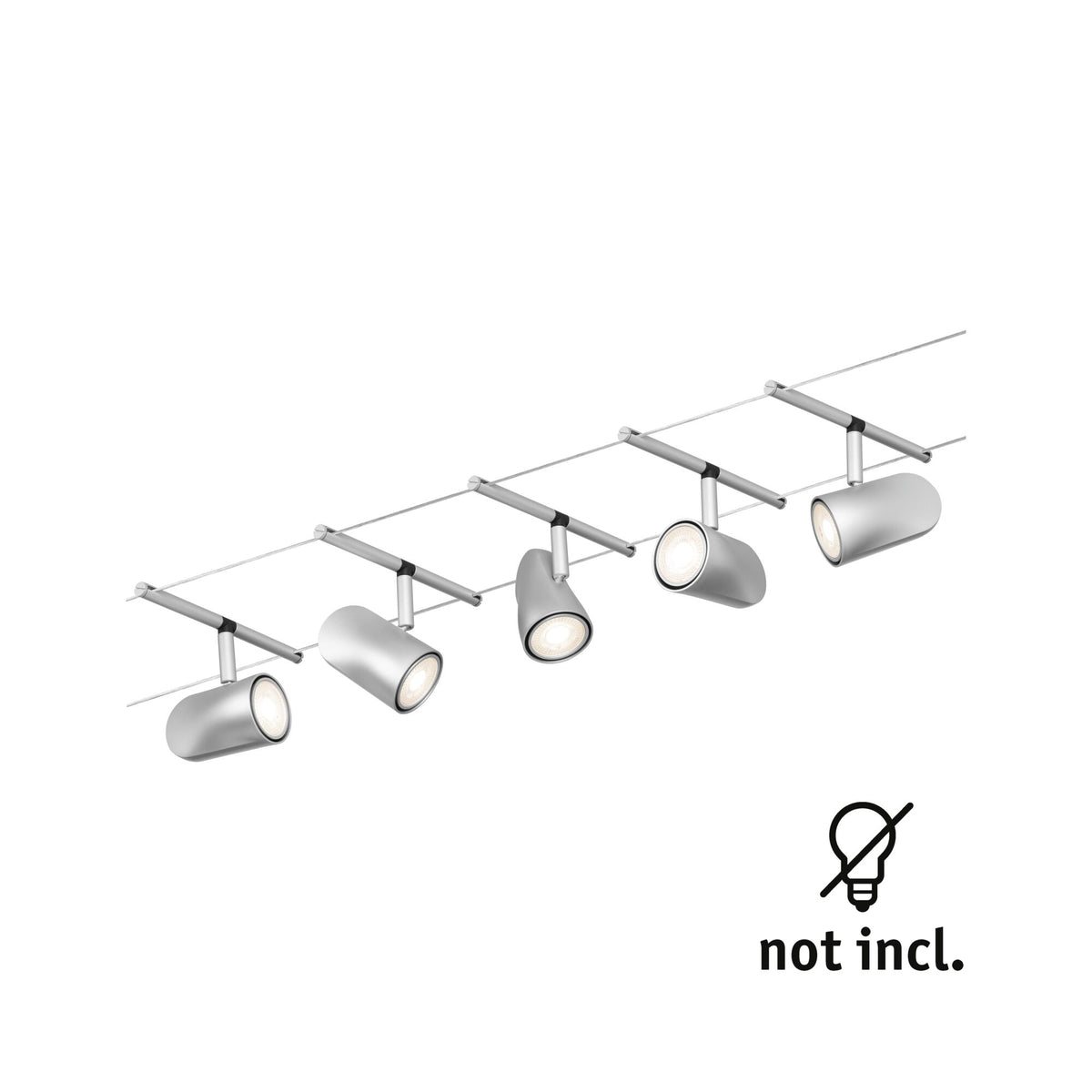 Paulmann Seilsystem Set Cup Chrom matt,Chrom 5 Spots ohne Leuchtmittel max. 5xW GU5,3 DC 60VA