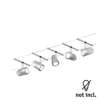 Paulmann Seilsystem Set Cup Chrom matt,Chrom 5 Spots ohne Leuchtmittel max. 5xW GU5,3 DC 60VA
