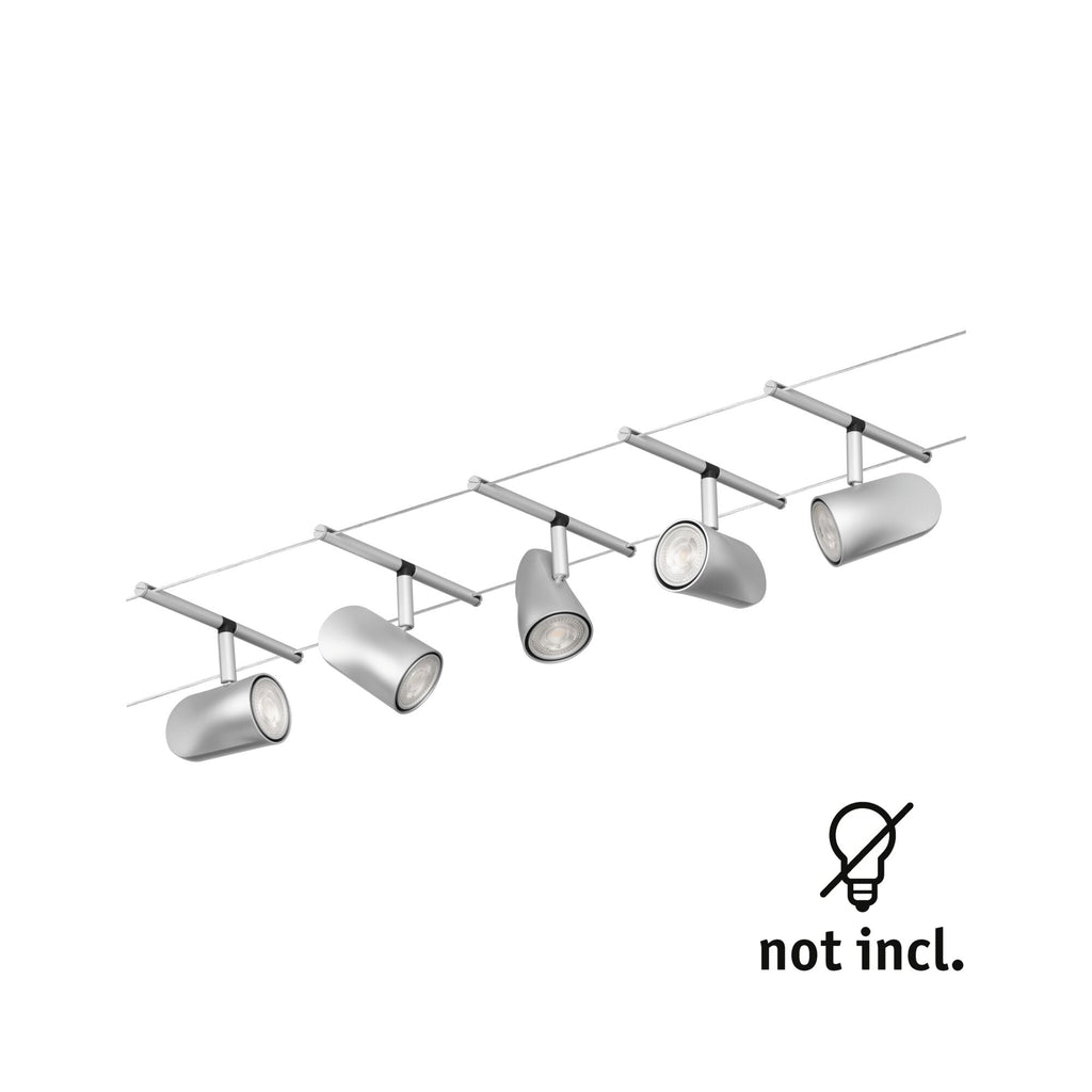 Paulmann Seilsystem Set Cup Chrom matt,Chrom 5 Spots ohne Leuchtmittel max. 5xW GU5,3 DC 60VA