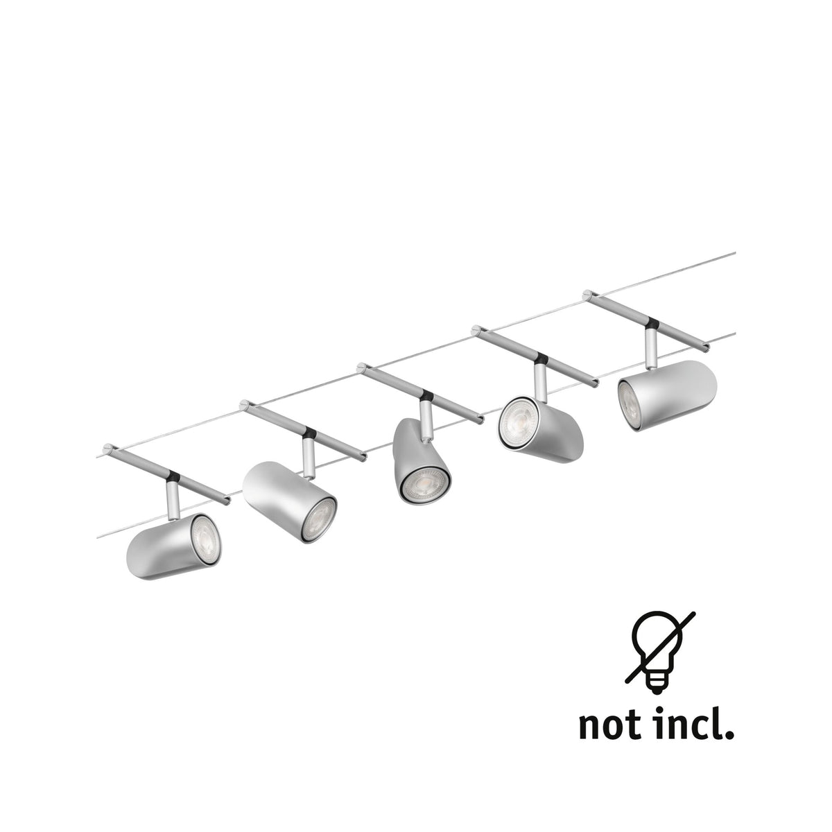 Paulmann Seilsystem Set Cup Chrom matt,Chrom 5 Spots ohne Leuchtmittel max. 5xW GU5,3 DC 60VA