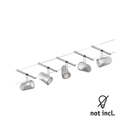 Paulmann Seilsystem Set Cup Chrom matt,Chrom 5 Spots ohne Leuchtmittel max. 5xW GU5,3 DC 60VA
