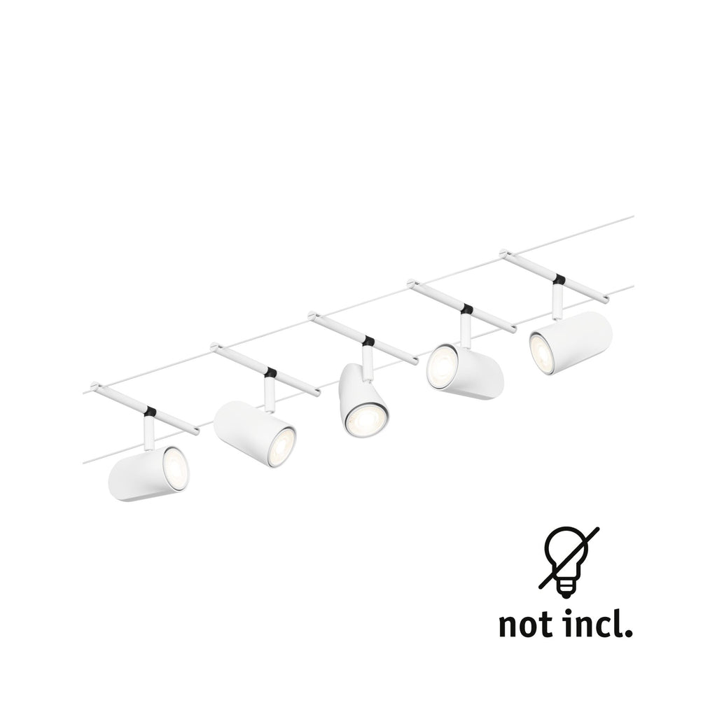Paulmann Seilsystem Set Cup Weiß matt,Chrom 5 Spots ohne Leuchtmittel max. 5xW GU5,3 DC 60VA