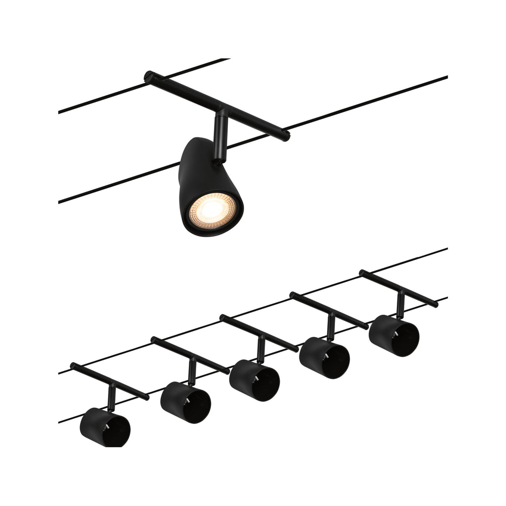Paulmann Seilsystem Set Cup Schwarz matt,Chrom 5 Spots ohne Leuchtmittel max. 5xW GU5,3 DC 60VA