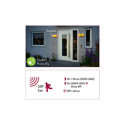 Paulmann Smart Home Zigbee LED Hausnummernleuchten Sheera mit Bewegungsmelder und Dämmerungssensor Tunable Warm IP44  276x73mm Tunable Warm 6,5W 430lm 230V  Anthrazit Kunststoff