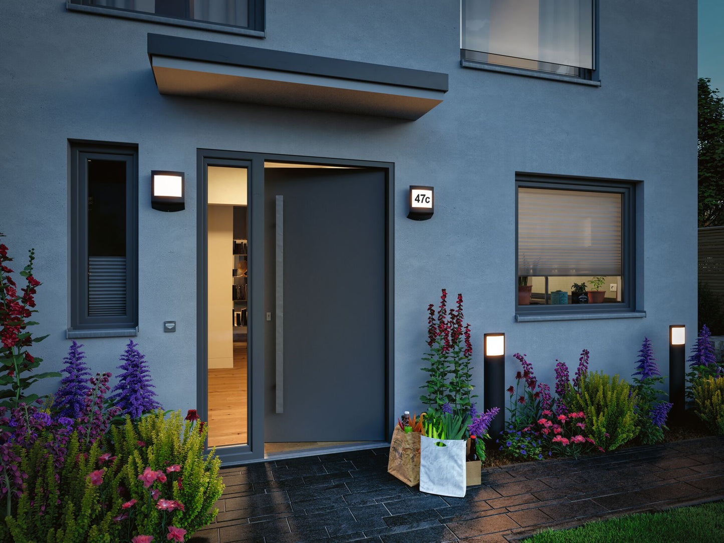 Paulmann Smart Home Zigbee LED Außenwandleuchte Padea mit Bewegungsmelder und Dämmerungssensor Tunable White und RGBW IP44  198x71mm RGBW+ 8,2W 550lm 230V  Anthrazit Kunststoff