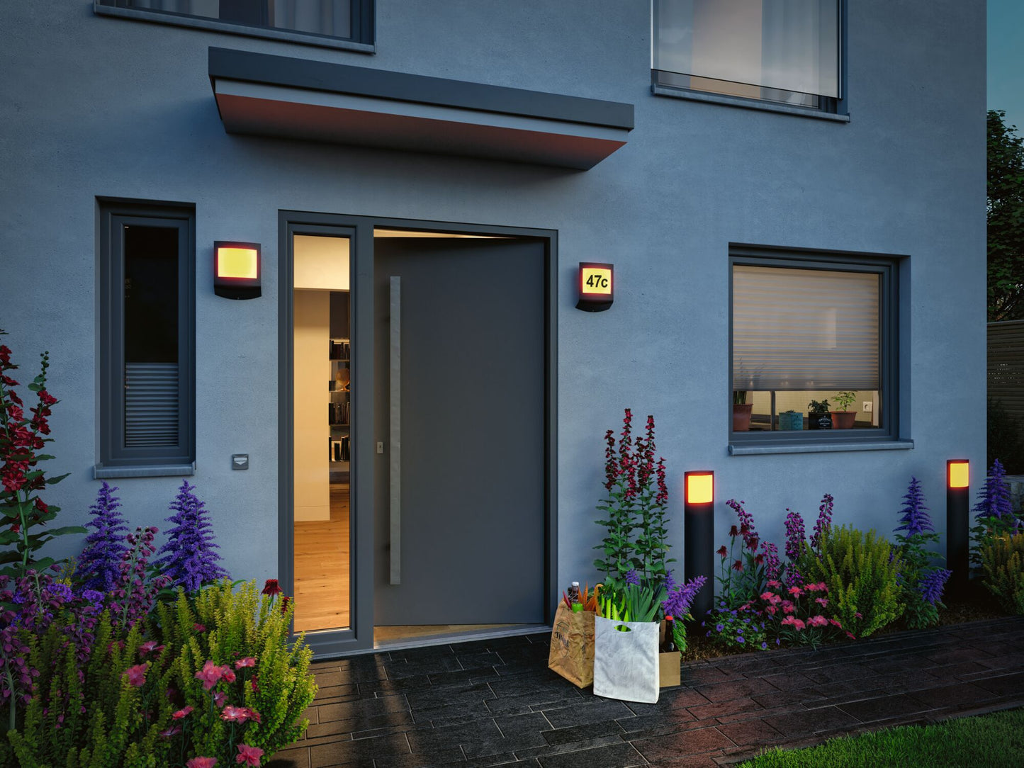 Paulmann Smart Home Zigbee LED Pollerleuchte Padea mit Bewegungsmelder und Dämmerungssensor Tunable Warm IP44  847mm Tunable Warm 8,5W 700lm 230V  Anthrazit Kunststoff